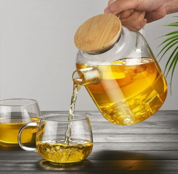 ابريق شاي زجاج مع غطاء خشب