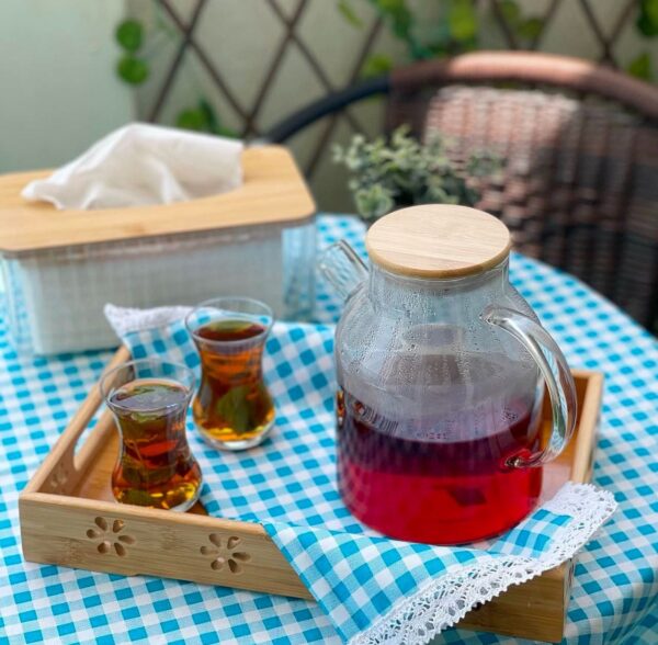ابريق شاي زجاج مع غطاء خشب - Image 2