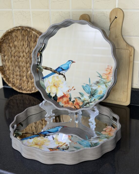 طقم صواني من قطعتين القاعدة مرآة -  لون الإيطار رمادي