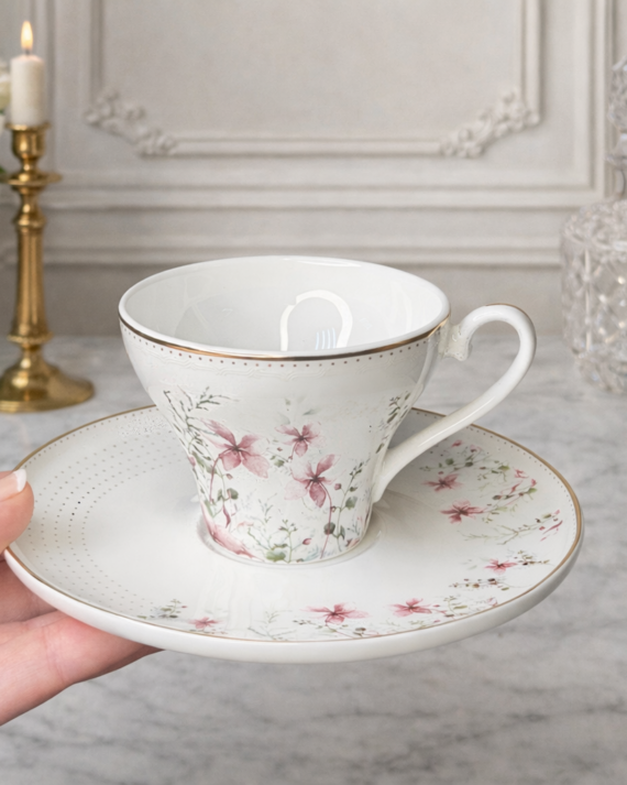 B عدد 6 فناجين قهوة مزينة بالورود الناعمة عالية الجودة